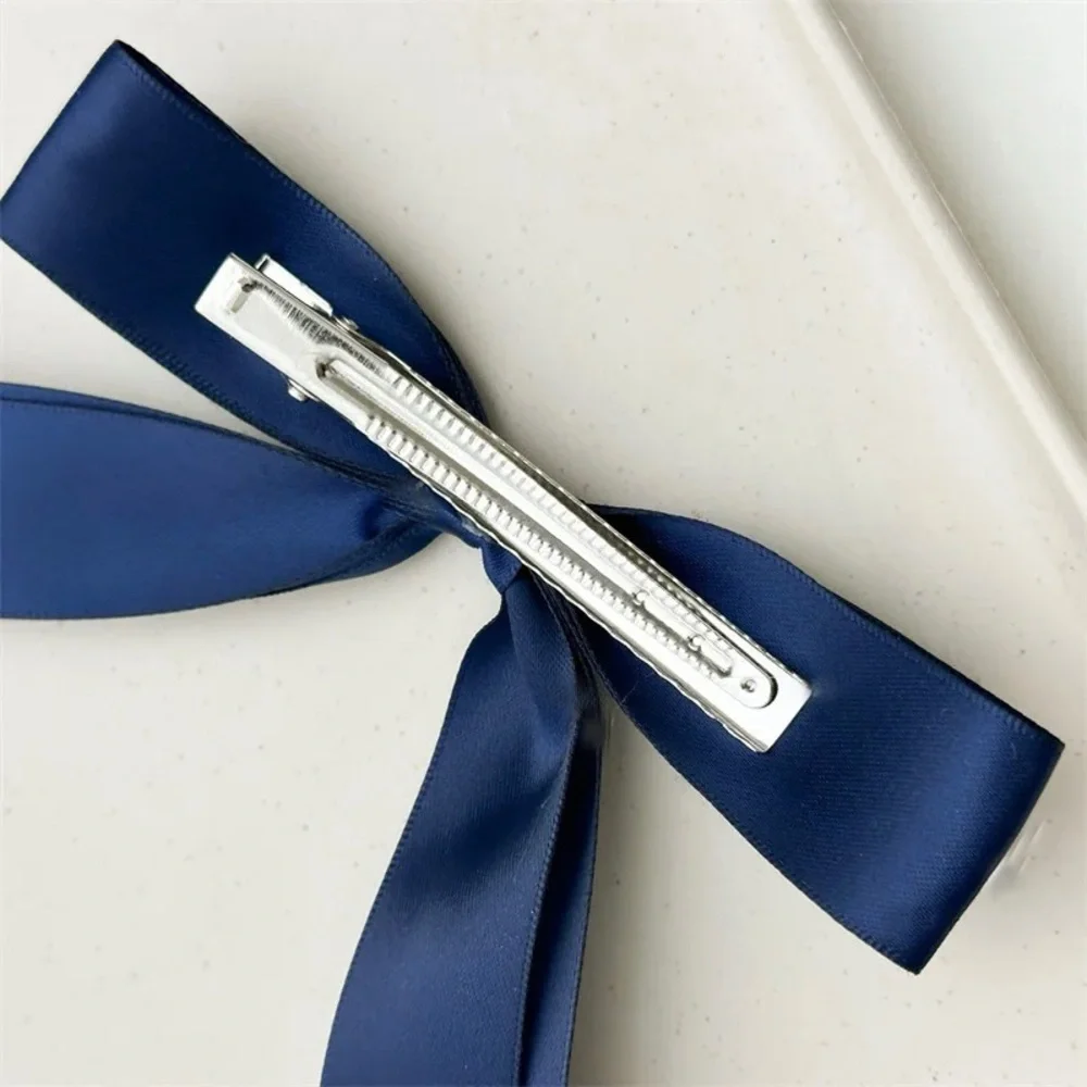 Navy Blue Silky Satin Hair Bow Ribbon  Clip on Bow All Occasions cottagecore